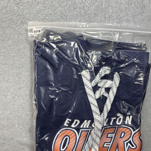 Edmonton Oilers Reebok Hoodie Mens Large L Blue Laced 3D Embroidered Logos - Picture 8 of 8